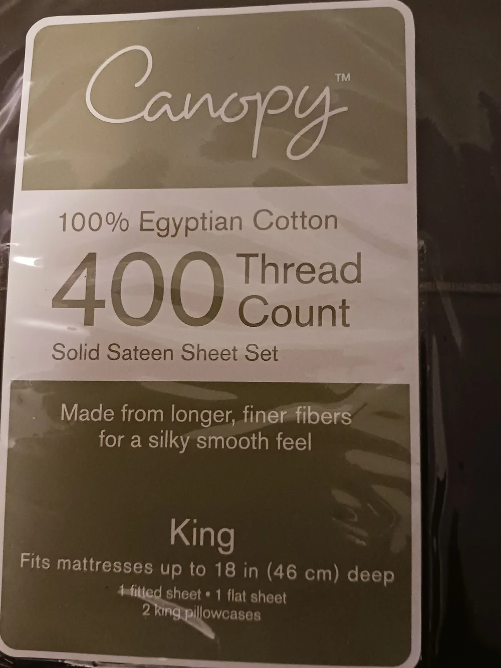 NWT Canopy 400-Thread Count Egyptian Cotton Sateen King Sheet Set - Chocolate - Picture 3 of 3